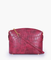 Burgundy crocodile with chain strap cross-body bag